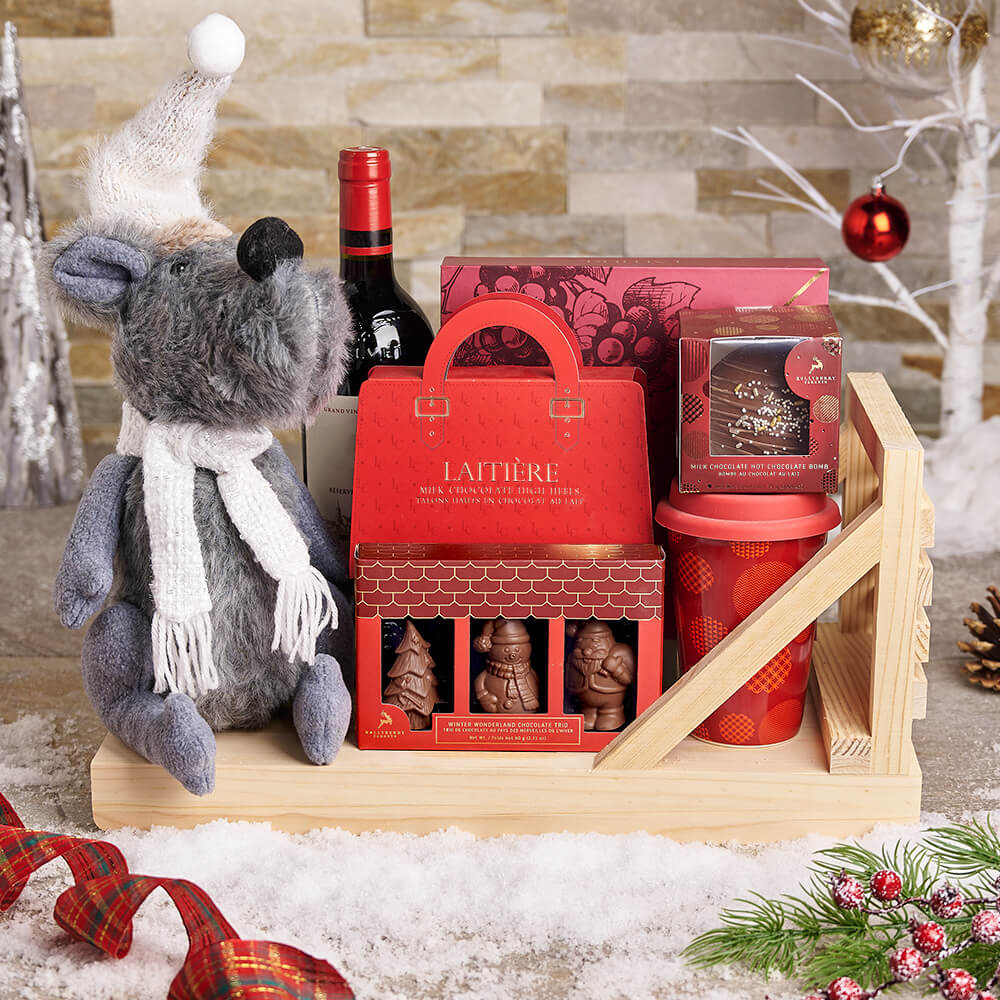 Sweet Christmas Sleigh Ride Gift Set, christmas gift, christmas, gourmet gift, gourmet, wine gift, wine, chocolate gift, chocolate, holiday gift, holiday
