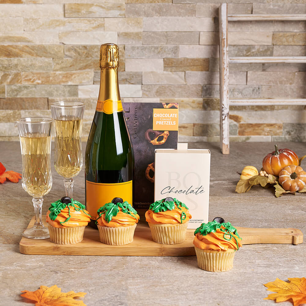 Thanksgiving Champagne &amp; Snacks Set, thanksgiving gift, thanksgiving, gourmet gift, gourmet, cupcake gift, cupcake, fall gift, fall, champagne gift, champagne, sparkling wine gift, sparkling wine
