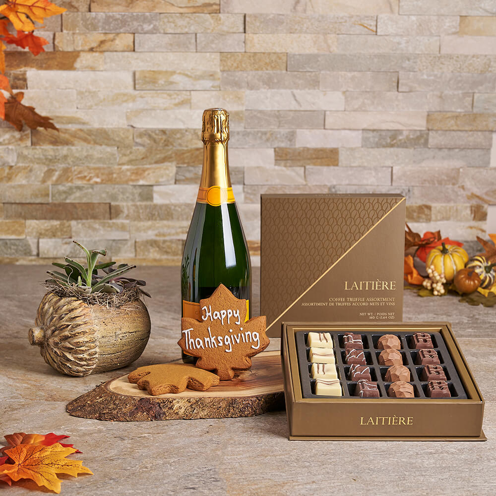 Thanksgiving Champagne &amp; Sweets Gift Set, champagne gift, champagne, sparkling wine gift, sparkling wine, gourmet gift, gourmet, plant gift, plant