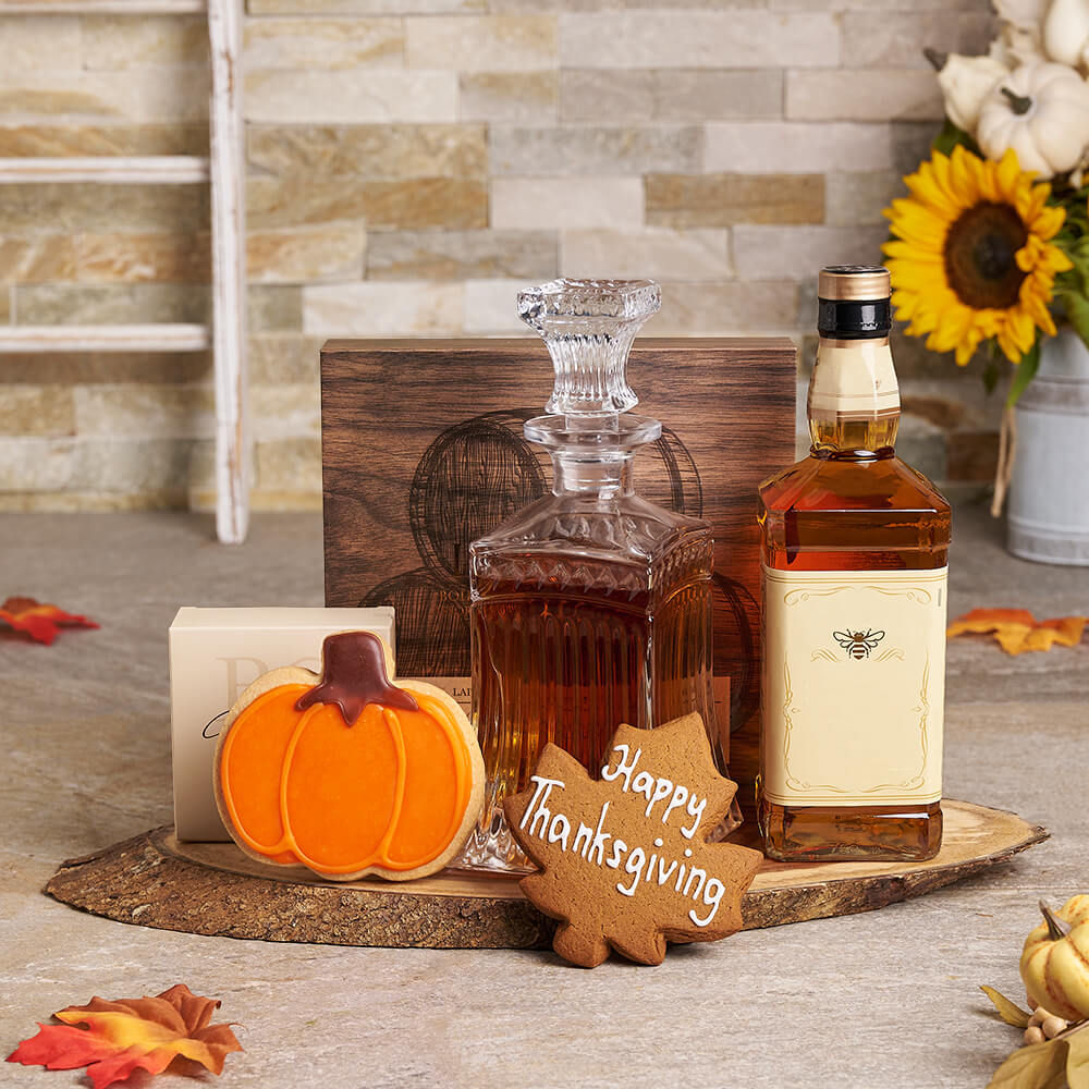 Thanksgiving Spirits & Serving Gift, thanksgiving gift, thanksgiving, liquor gift, liquor, cookie gift, cookie, fall gift, fall, gourmet gift, gourmet
