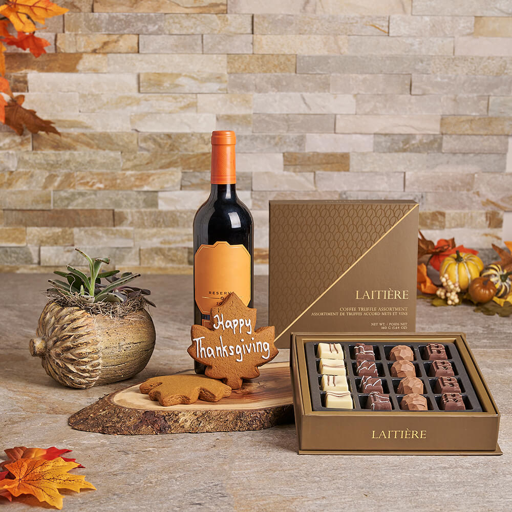 Thanksgiving Sweets &amp; Wine Gift Set, wine gift, wine, gourmet gift, gourmet, thanksgiving gift, thanksgiving, plant gift, plant