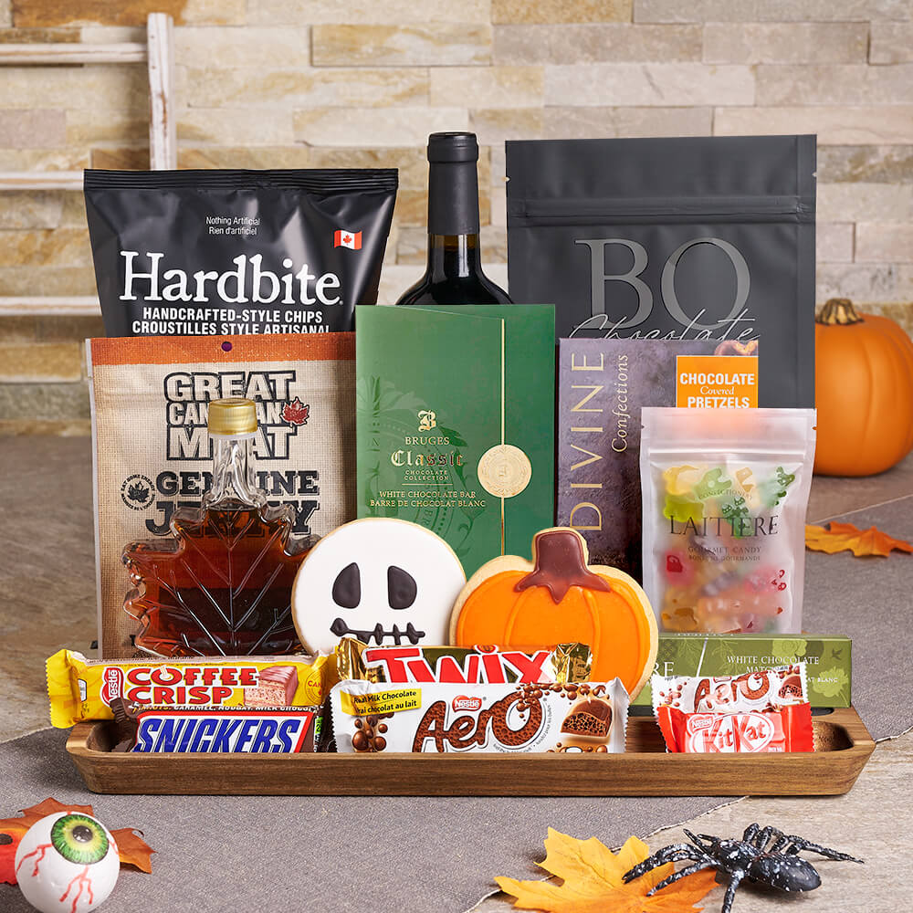 Midnight Mischief Halloween Wine & Sweets Tray, wine gift, wine, gourmet gift, gourmet, candy gift, candy, halloween gift, halloween, cookie gift, cookie