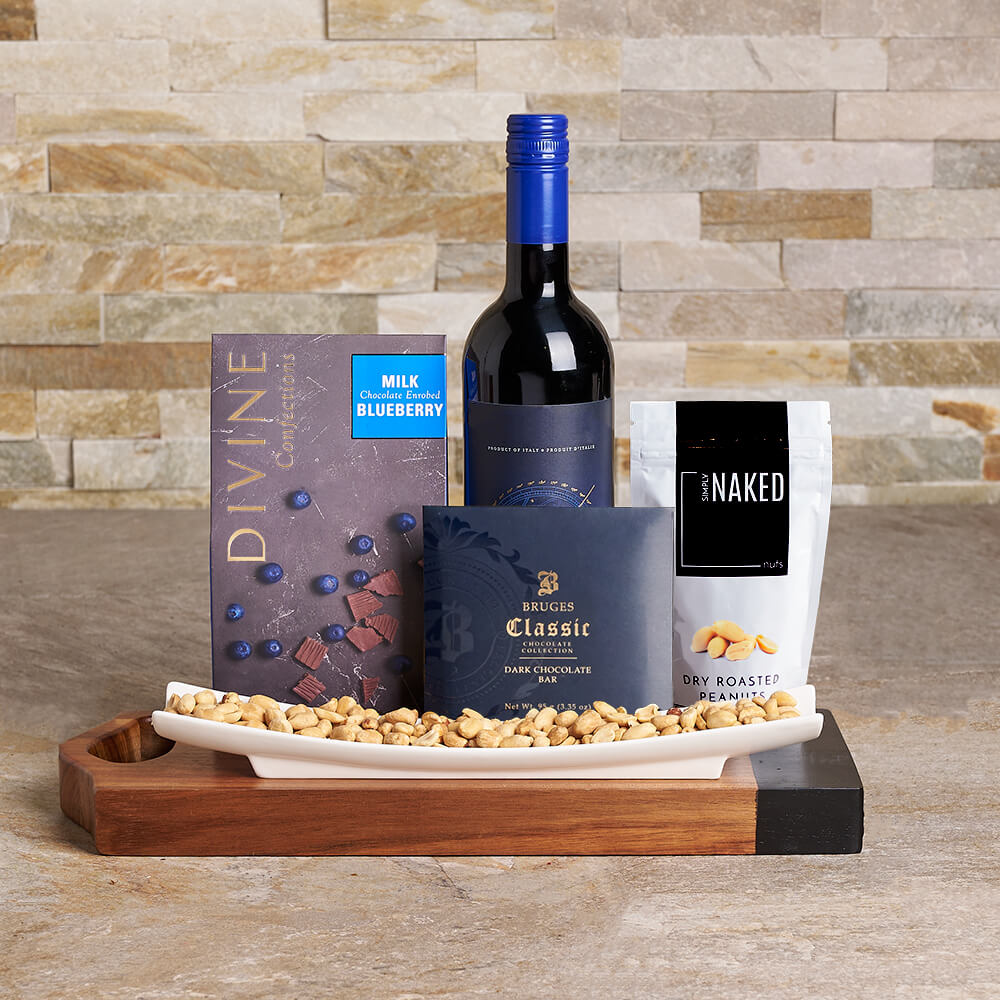 The Savoury Snacking Wine Gift Board, wine gift, wine, gourmet gift, gourmet, nuts gift, nuts