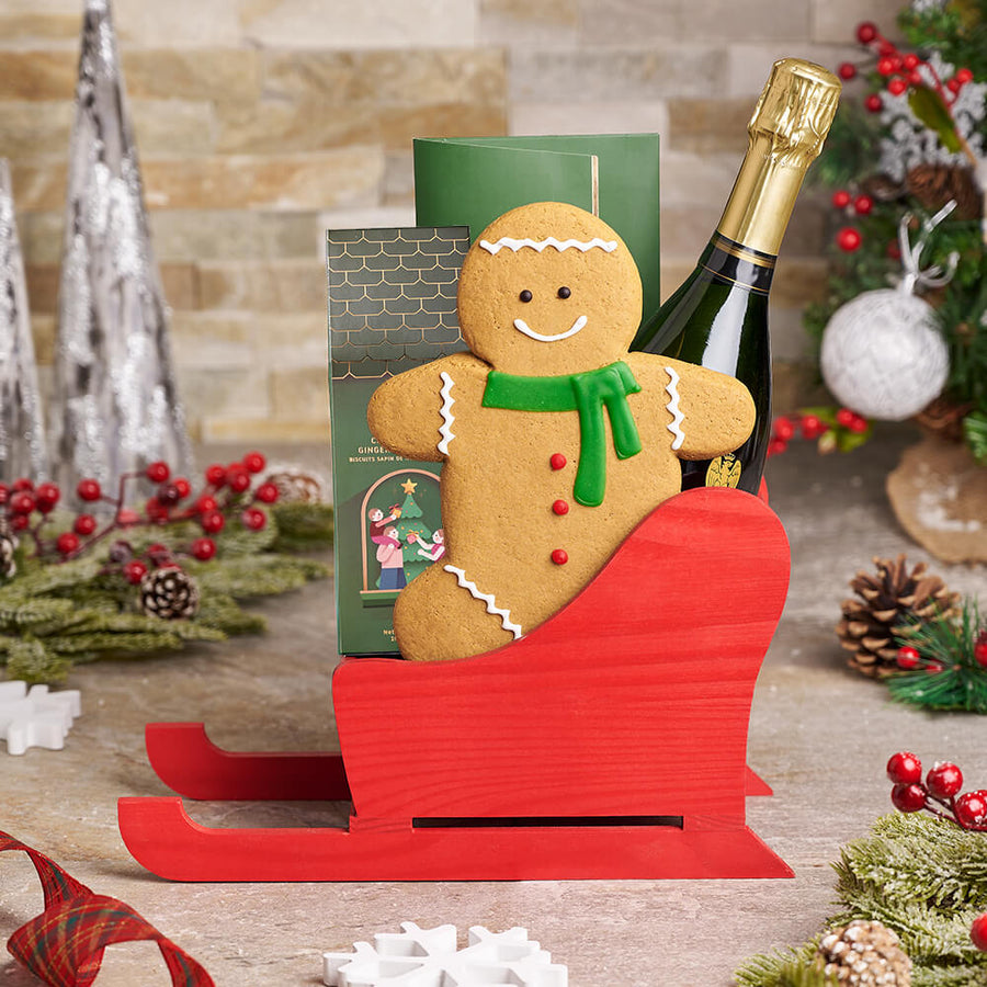 Treats & Champagne Sleigh Gift Basket, champagne gift, champagne, sparkling wine gift, sparkling wine, christmas gift, christmas