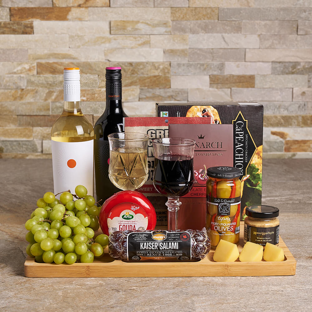 Wine &amp; Cheese Celebration Gift Basket, wine gift, wine, gourmet gift, gourmet, charcuterie gift, charcuterie