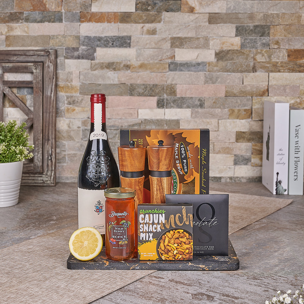 Wine &amp; Salmon Serving Board, wine gift, wine, seafood gift, seafood, Canada delivery