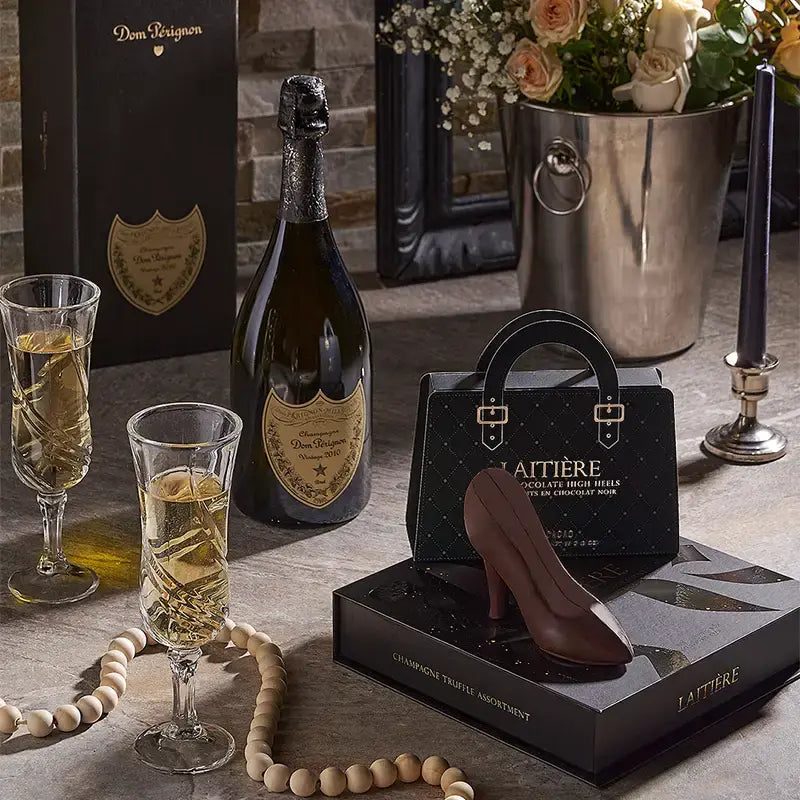 Champagne gift basket with gourmet pairing