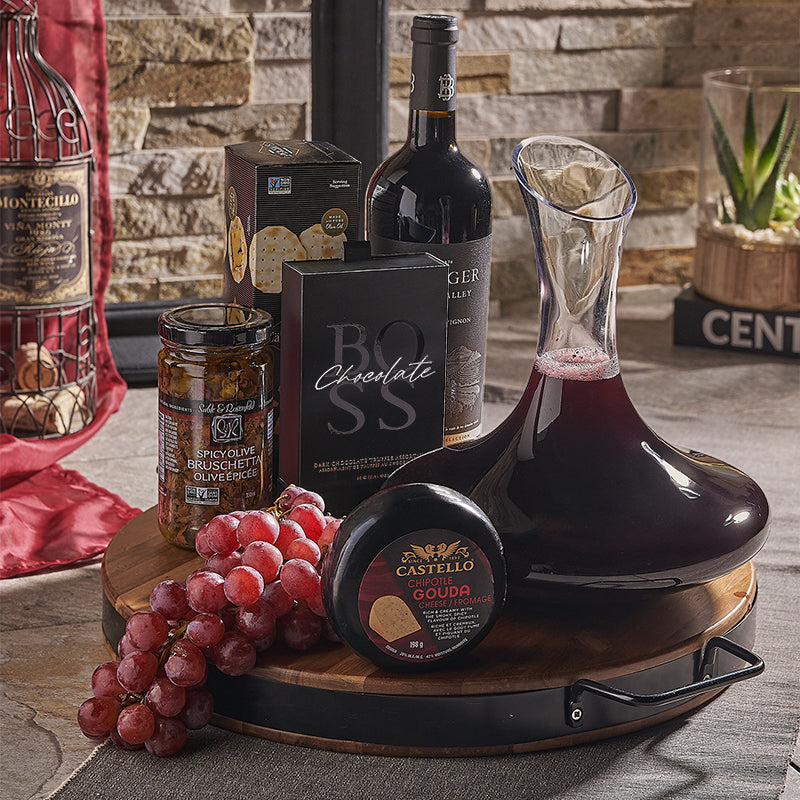 Wine gift basket with premium snacks