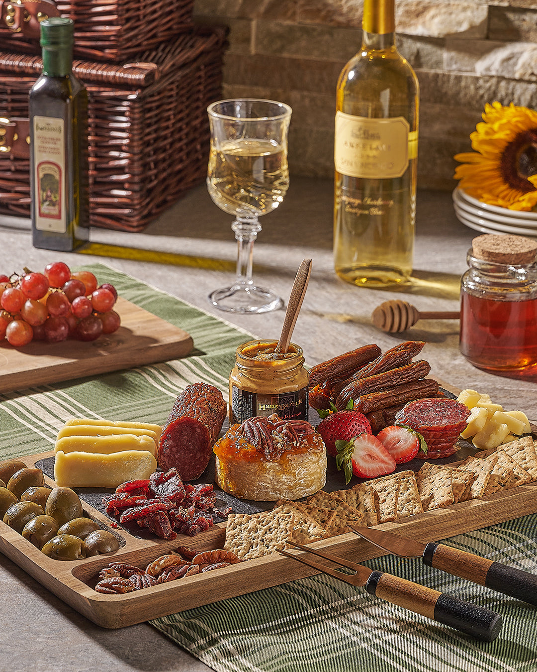 Champagne gift basket with gourmet pairing