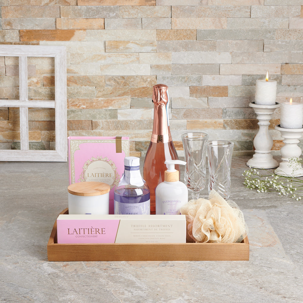 Natural Radiance Spa & Champagne Gift Set, champagne gift baskets, spa gift baskets, spa gifts, gift baskets
