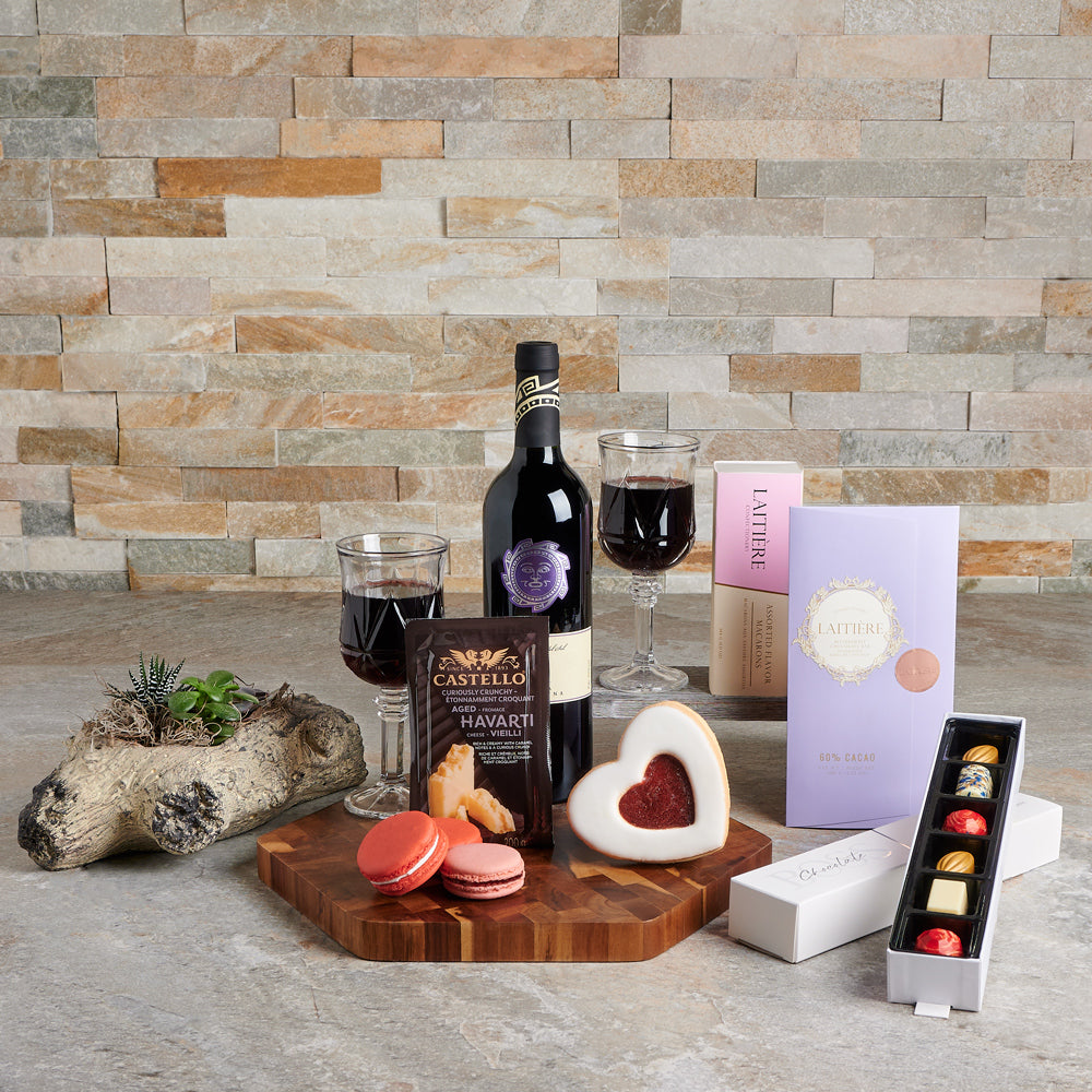 Elegant Wine &amp; Cheese Gift Basket, wine gift, mother's day gift, gourmet gift, mother's day, potted plant