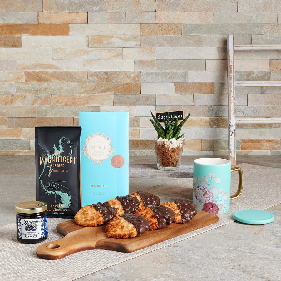 Perfect Coffee & Macaroons Gift Set, gourmet gift, coffee gift, plant gift, mother's day, mother's day gift