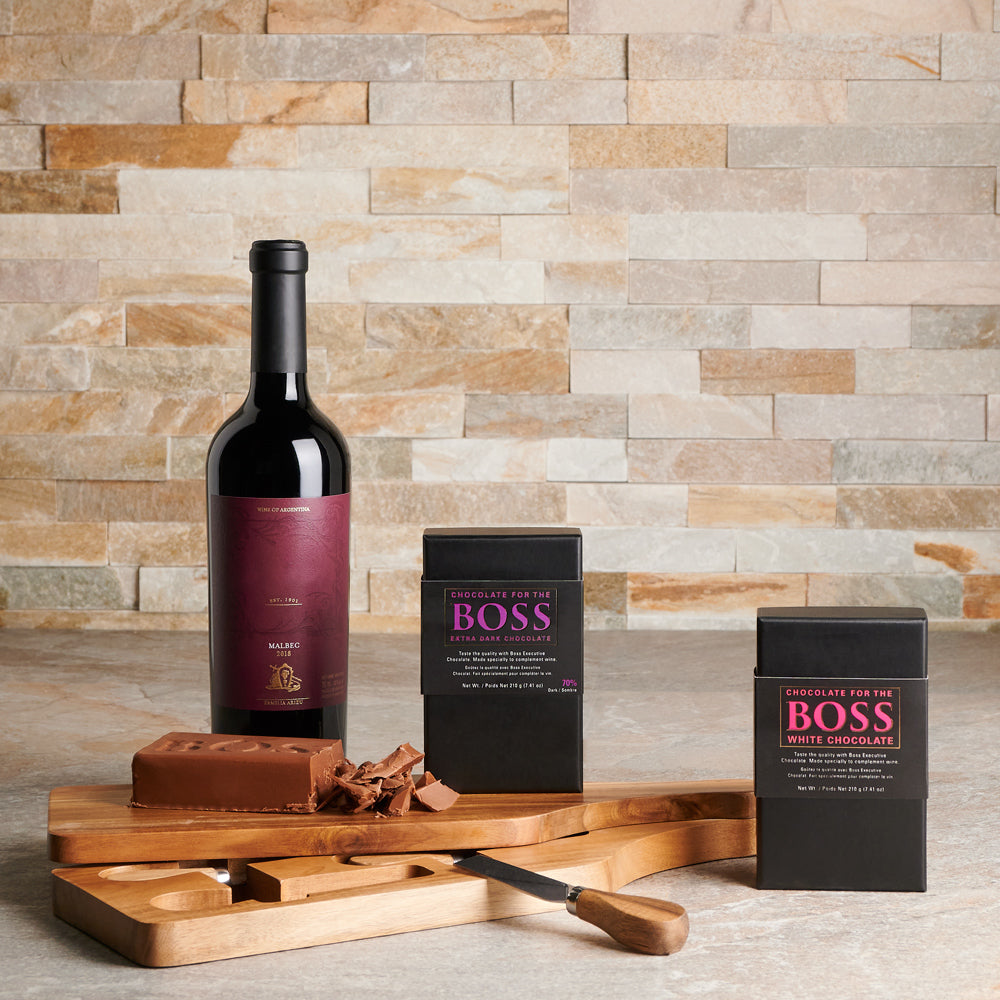 Chocolate &amp; Wine for the Boss Gift Basket, Wine Gift Baskets, Chocolate Gift Baskets, Canada Delivery