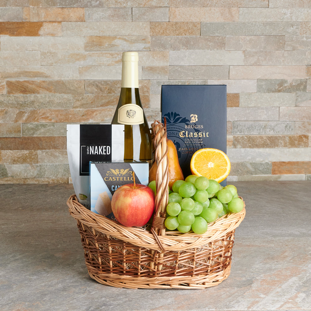 The Refined Refreshment Wine Gift Basket, wine gift, wine, fruit gift, fruit, gourmet gift, gourmet