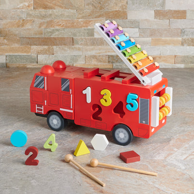 Birbaby Red Fire Truck Toy, baby toy, baby toy gift, wooden toy, baby gift