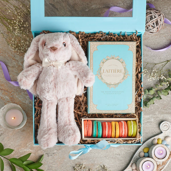 Baby Bunny & Easter Sweets Gift Box, easter gift, easter, chocolate gift, chocolate, cookie gift, cookie, plush gift, plush, gourmet gift, gourmet