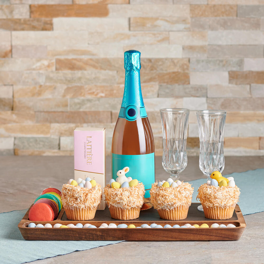 Champagne & Easter Cupcakes Gift Basket, champagne gift, champagne, sparkling wine gift, sparkling wine, gourmet gift, gourmet, easter gift, easter, cupcake gift, cupcakes