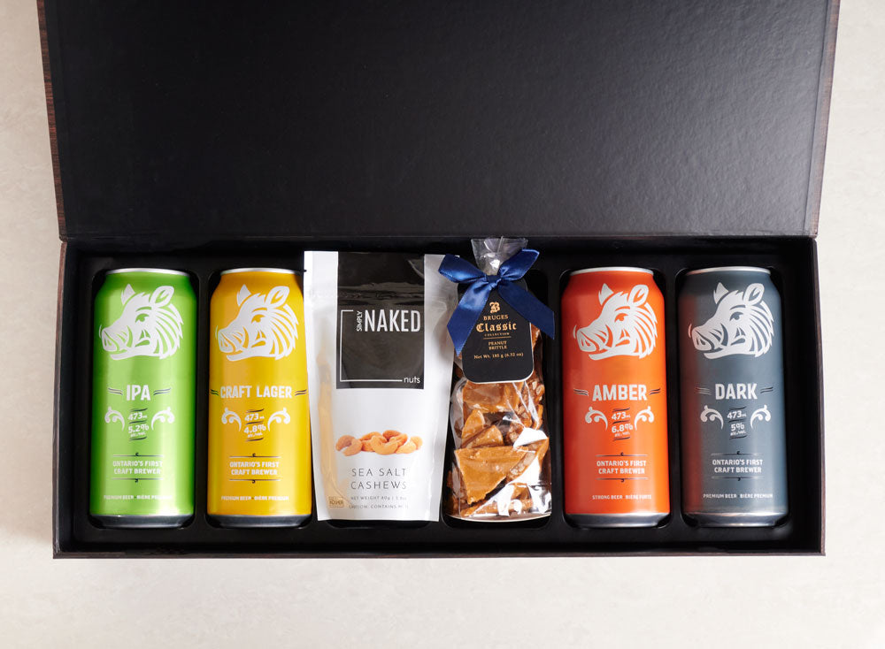Craft Beer Sampler Snack Box, beer gift baskets, gourmet gifts, gifts, peanut brittle, beer, cashews