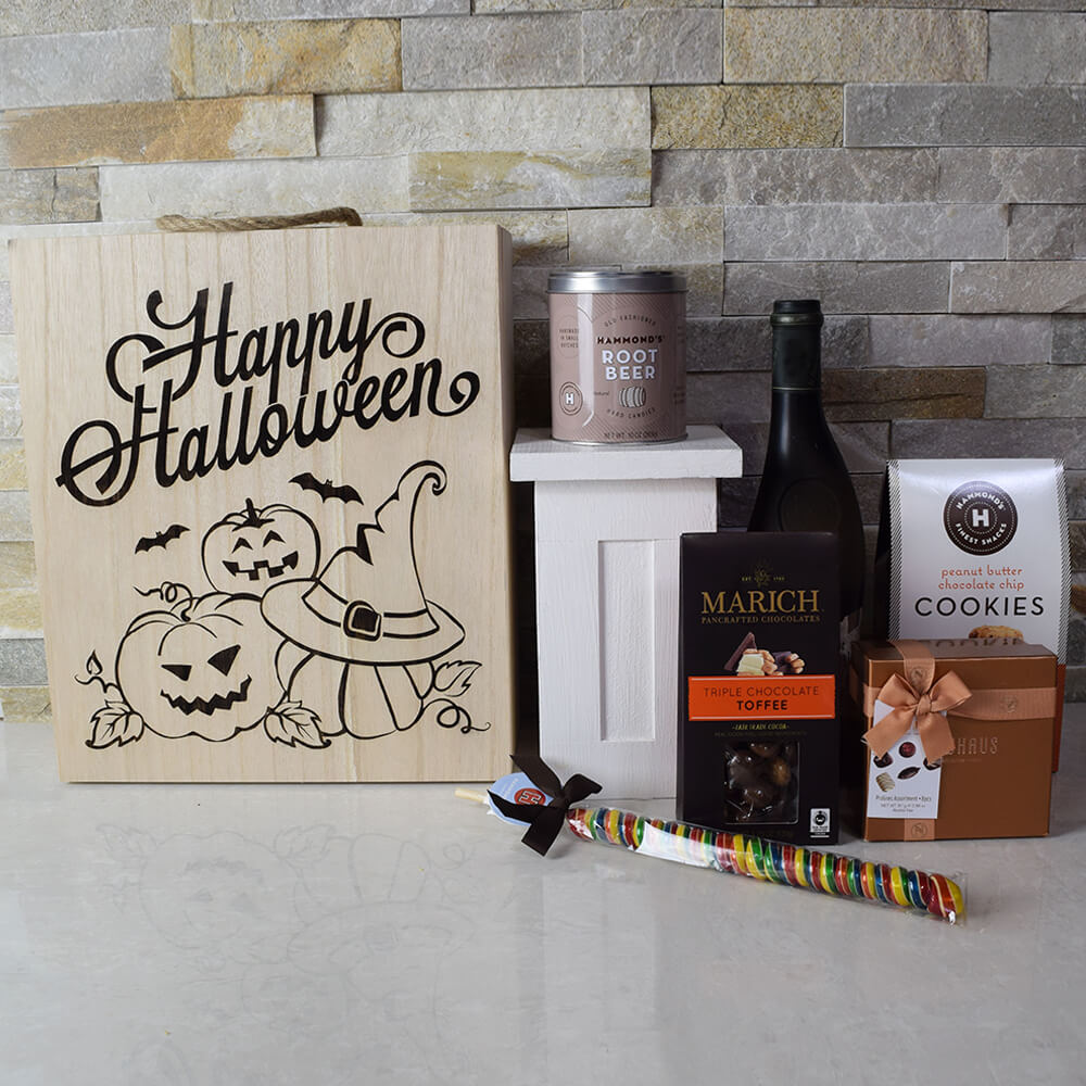 Halloween Wine Celebration Crate, Halloween Snack crate, Halloween gift baskets, Deluxe Halloween Party Crate