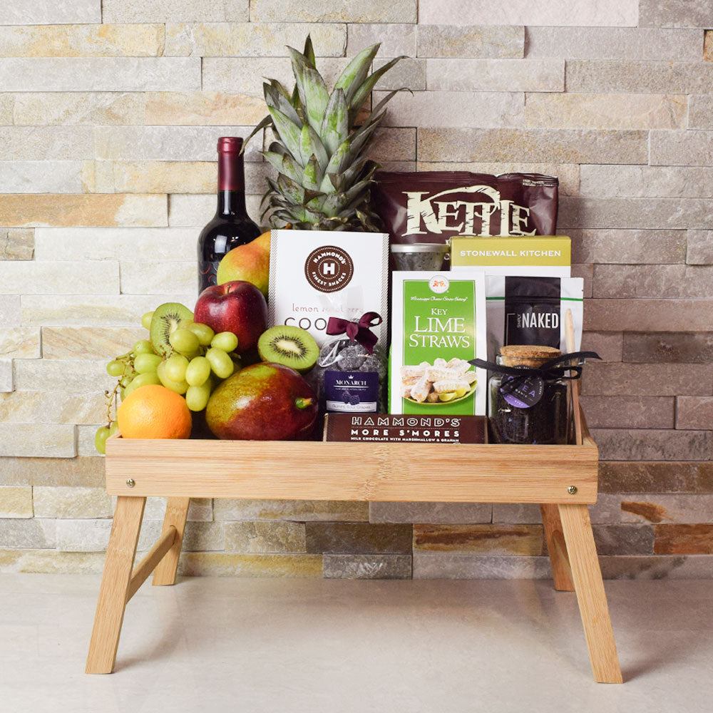 Foodie’s Delight Fruit &amp; Snack Basket with Wine