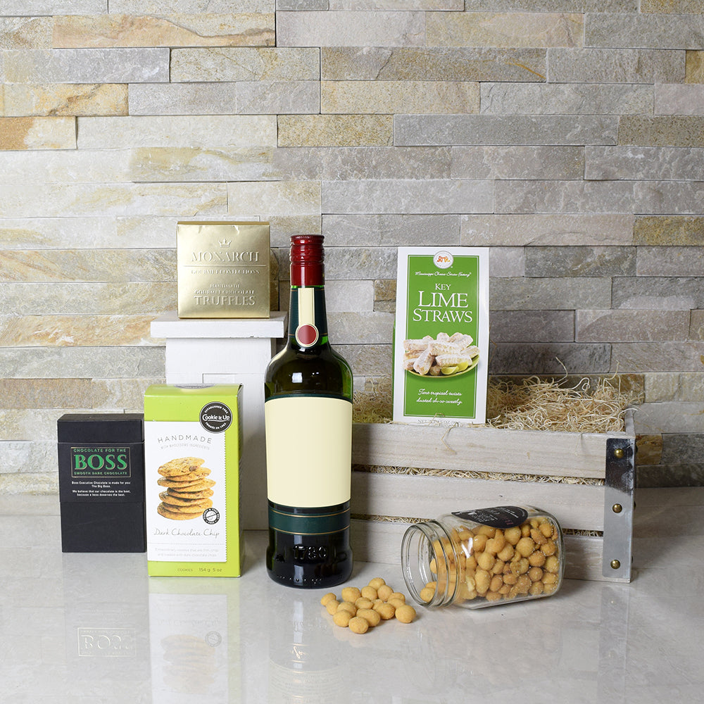 St. Patrick’s Day Liquor &amp; Snack Basket, liquor gift baskets, gourmet gift baskets, St. Patrick's Day gift baskets