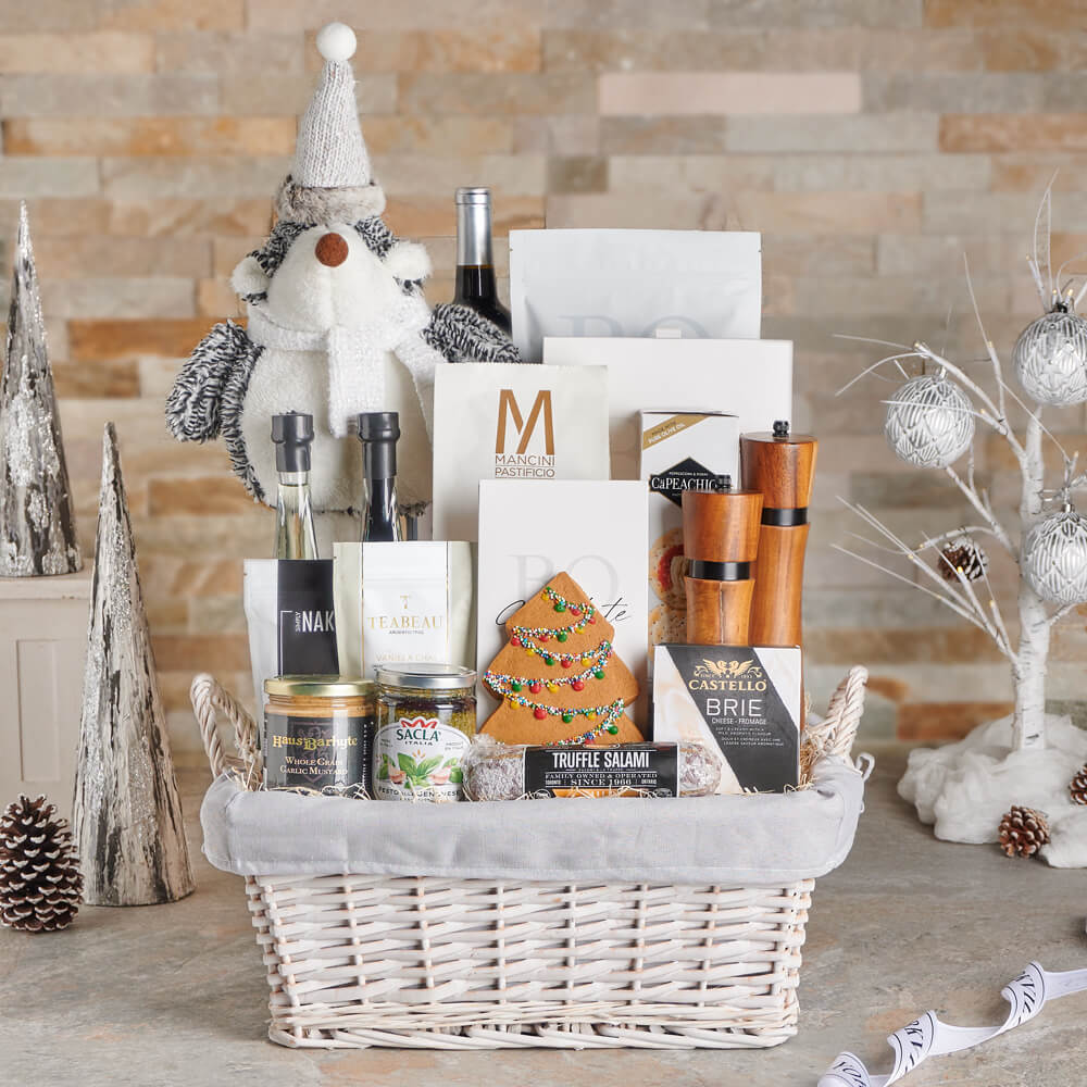 Decadent Holiday Wine & Snacks Basket, christmas gift, christmas, holiday gift, holiday, gourmet gift, gourmet, wine gift, wine, chocolate gift, chocolate