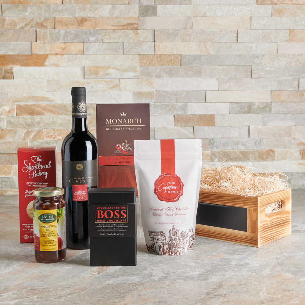 The Dreamy Comforts Kosher Wine and Sweets Gift Basket, Wine Gift Baskets, Gourmet Gift Baskets, Canada Delivery