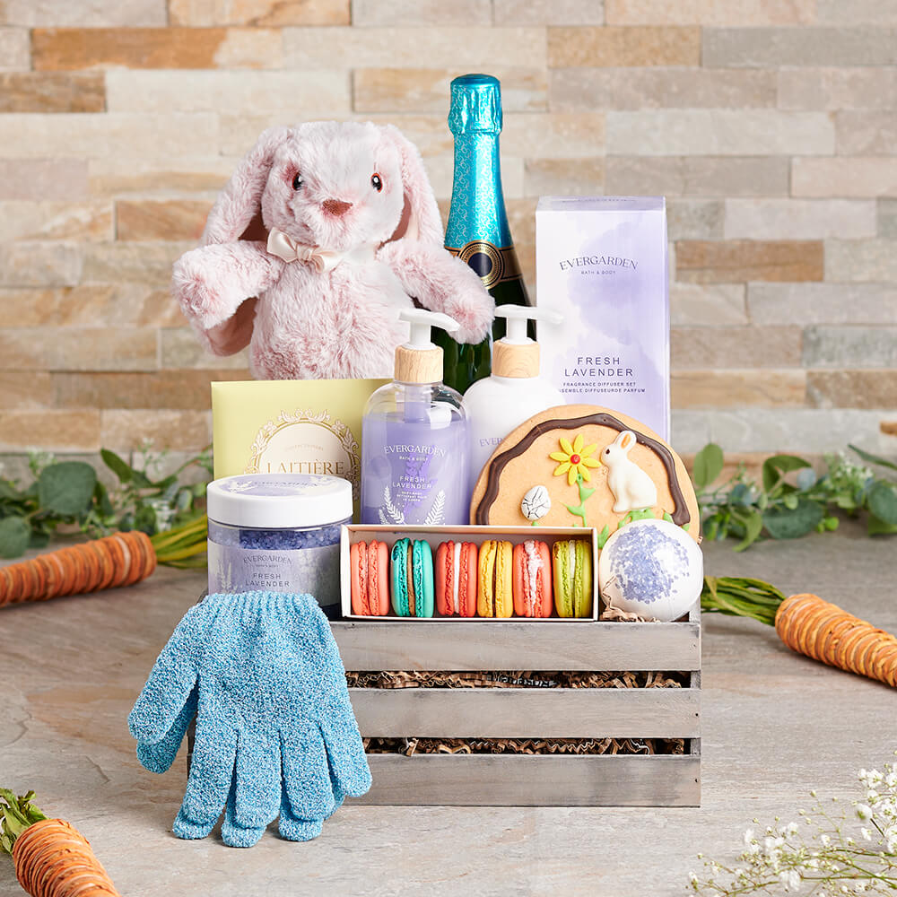 Easter Bath Gift Set, sparkling wine, sparkling wine gift, champagne, champagne gift, spa gift, spa, easter gift, easter, gourmet gift, gourmet