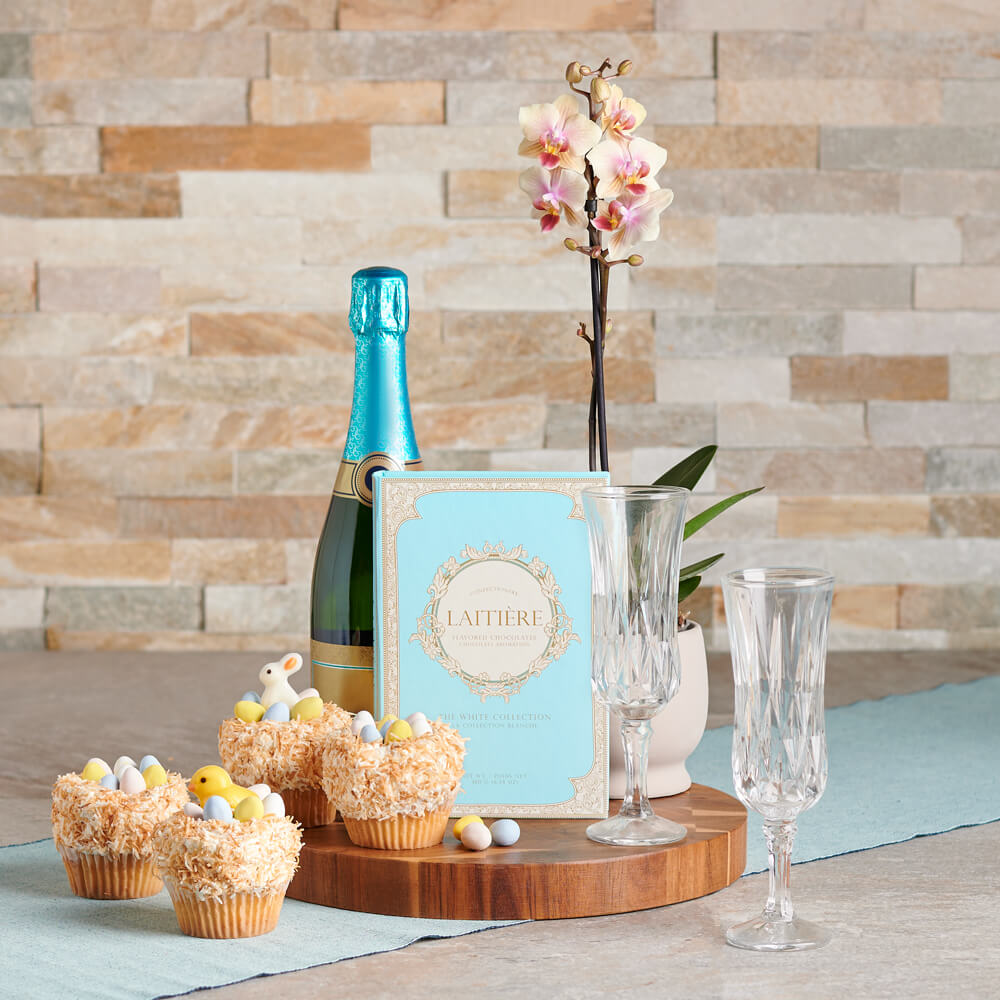 Easter Orchid &amp; Champagne Gift Set, champagne gift, champagne, sparkling wine gift, sparkling wine, chocolate gift, chocolate, easter gift, easter, cupcake gift, cupcake, plant gift, plant, orchid gift, orchid