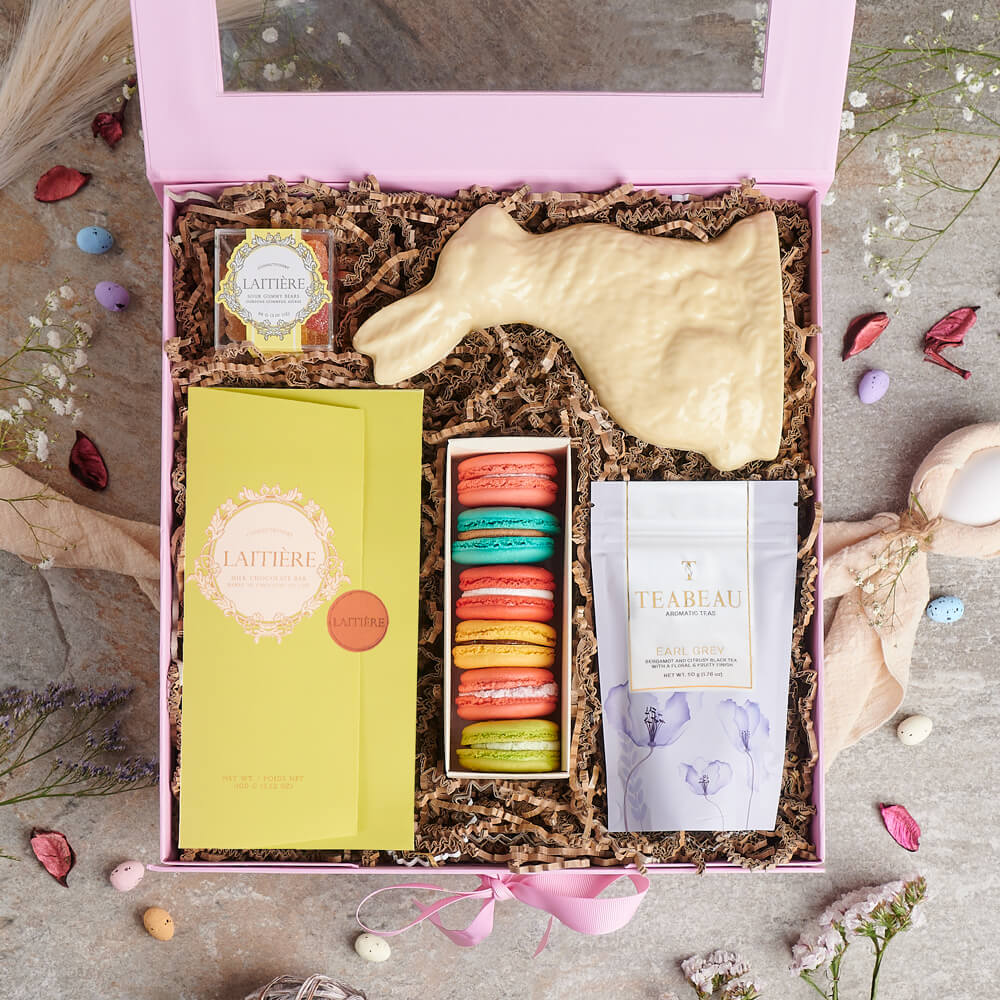 Easter Macaron & Chocolate Gift Set, tea gift, tea, chocolate gift, chocolate, gourmet gift, gourmet, macaron gift, macaron