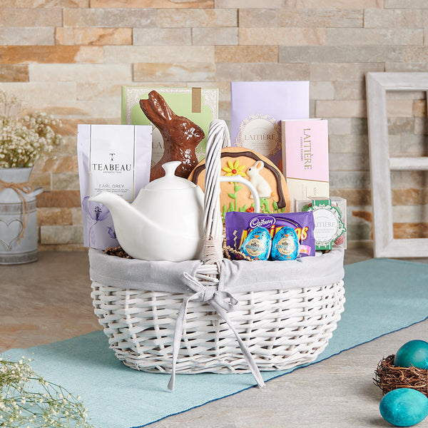 Easter Morning Snack Basket, easter gift, easter, gourmet gift, gourmet, chocolate gift, chocolate, tea gift, tea, cookie gift, cookie