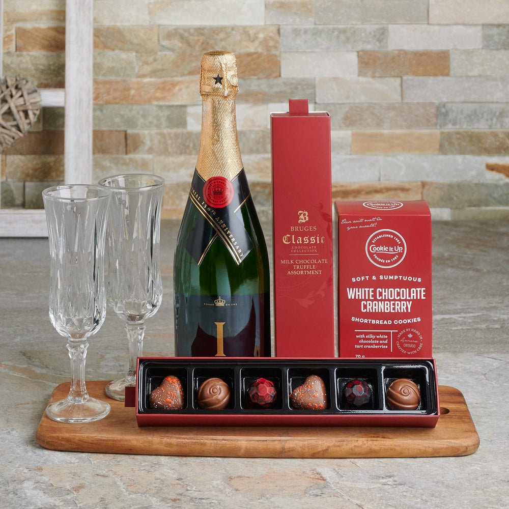 Sweet Valentine’s Day Celebration Basket, Valentine's Day gifts, sparkling wine gifts, chocolate gifts