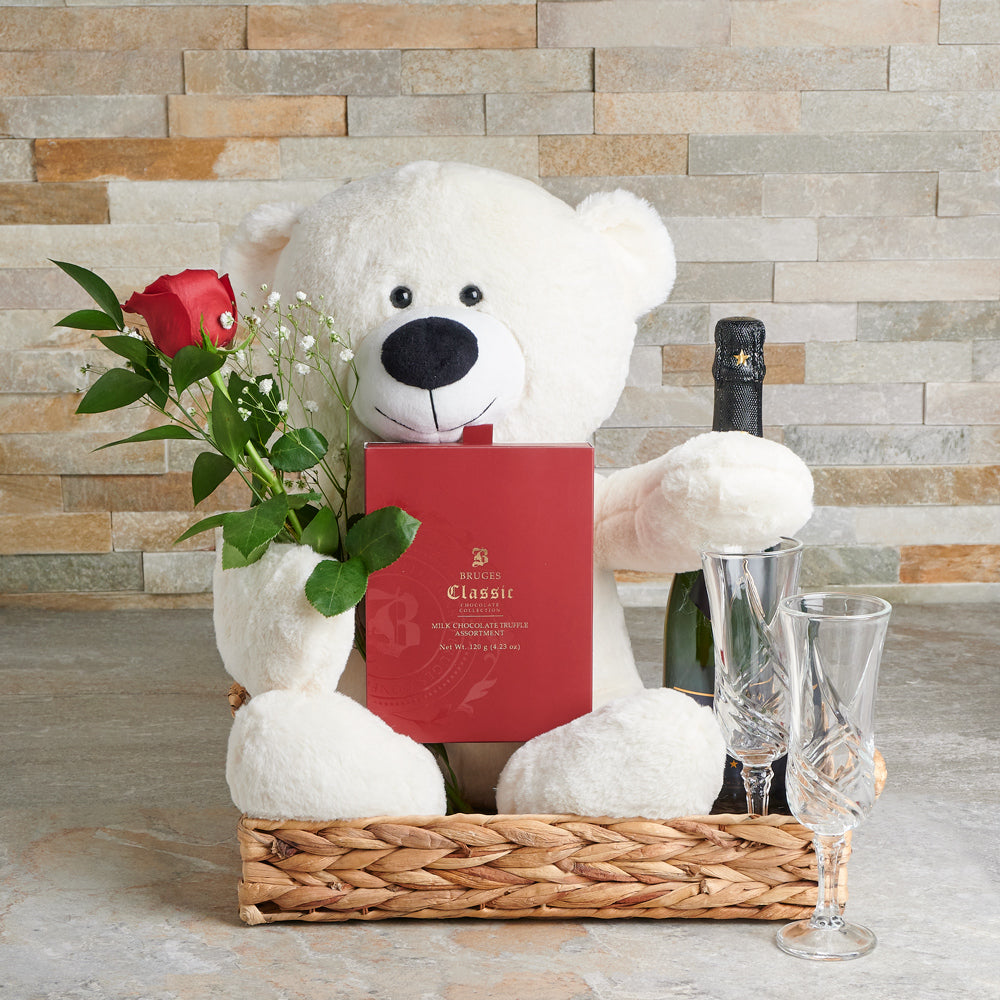 The Love Rose & Champagne Tray, Valentine's Day gifts, sparkling wine gifts, rose gifts