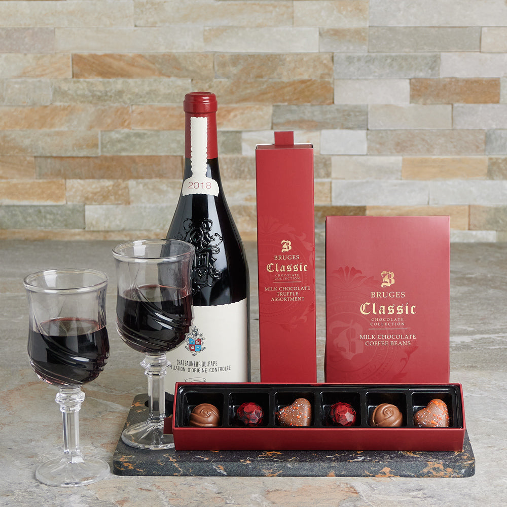 Cherry St. Chocolate & Wine Basket, Valentine's Day gifts, chocolate gifts, wine gifts