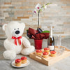Valentine's Day Gift Basket with Love!, Valentine's Day gifts, plush gifts, sparkling wine gifts, orchids