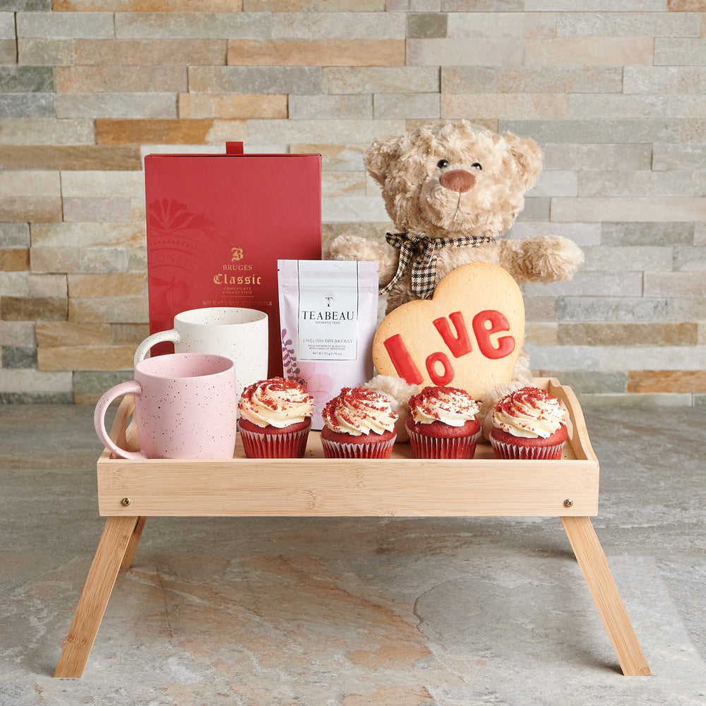 “Made with Love” Chocolate and Tea Gift Basket , Valentine's Day gifts, plush gifts, cupcake gifts