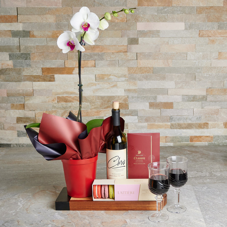 Decadent Delights Valentine’s Day Gift Set, Valentine's Day gifts, orchids, wine gifts