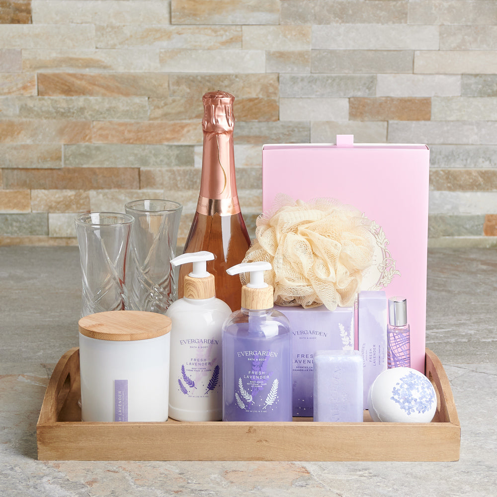 Luxurious Celebration Gift Basket, Valentine's Day gifts, sparkling wine gifts, spa gifts