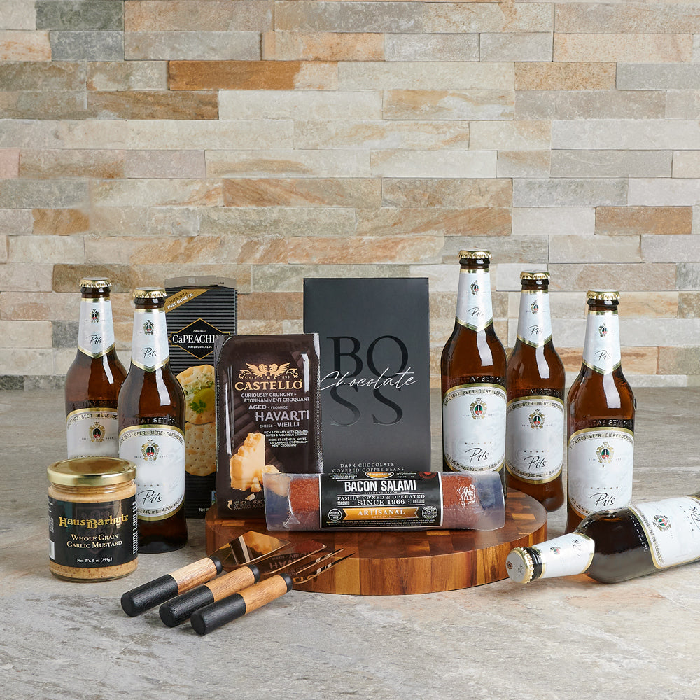 Dazzling Charcuterie & Beer Board, beer gift baskets, charcuterie gift baskets, gourmet gift baskets