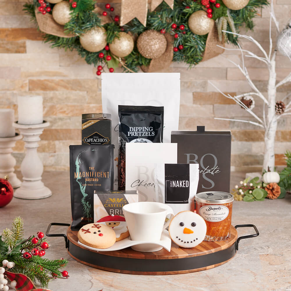 Frosted Snowman &amp; Treat Gift Set, christmas gift, christmas, holiday gift, holiday, gourmet gift, gourmet, snack gift, snacks, coffee gift, coffee