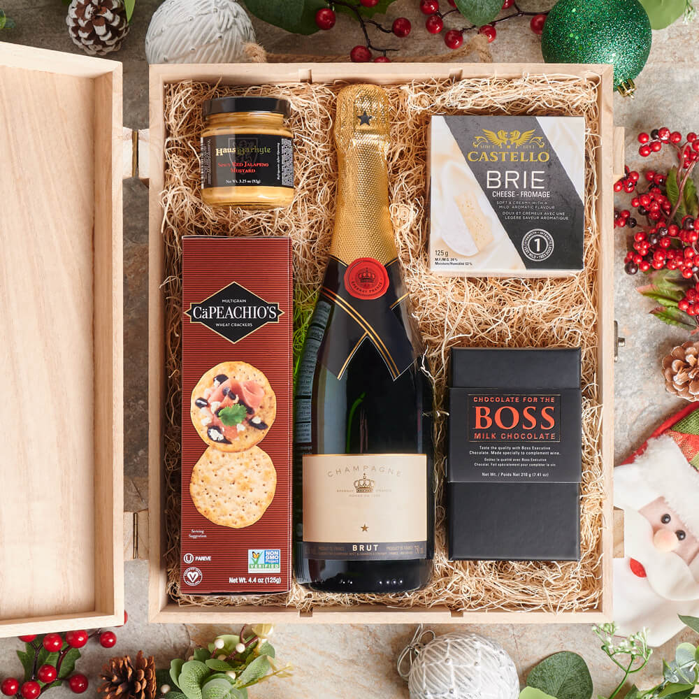 Holiday Champagne & Appetizer Gift Box, champagne gift, champagne, sparkling wine gift, sparkling wine, christmas gift, christmas, holiday gift, holiday