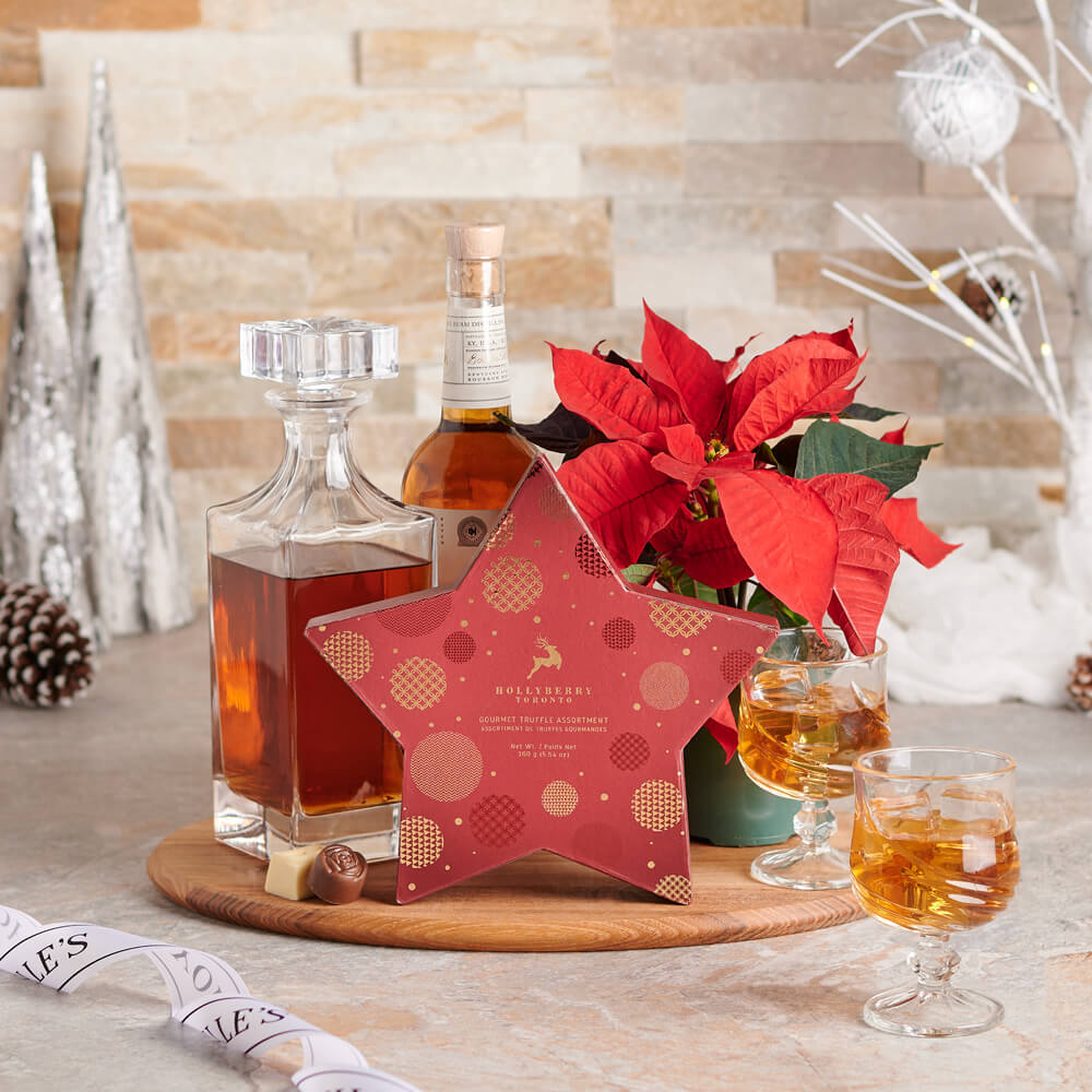 Holiday Liquor &amp; Decanter Gift Basket, christmas gift, christmas, holiday gift, holiday, liquor gift, liquor, plant gift, plant, decanter gift, decanter