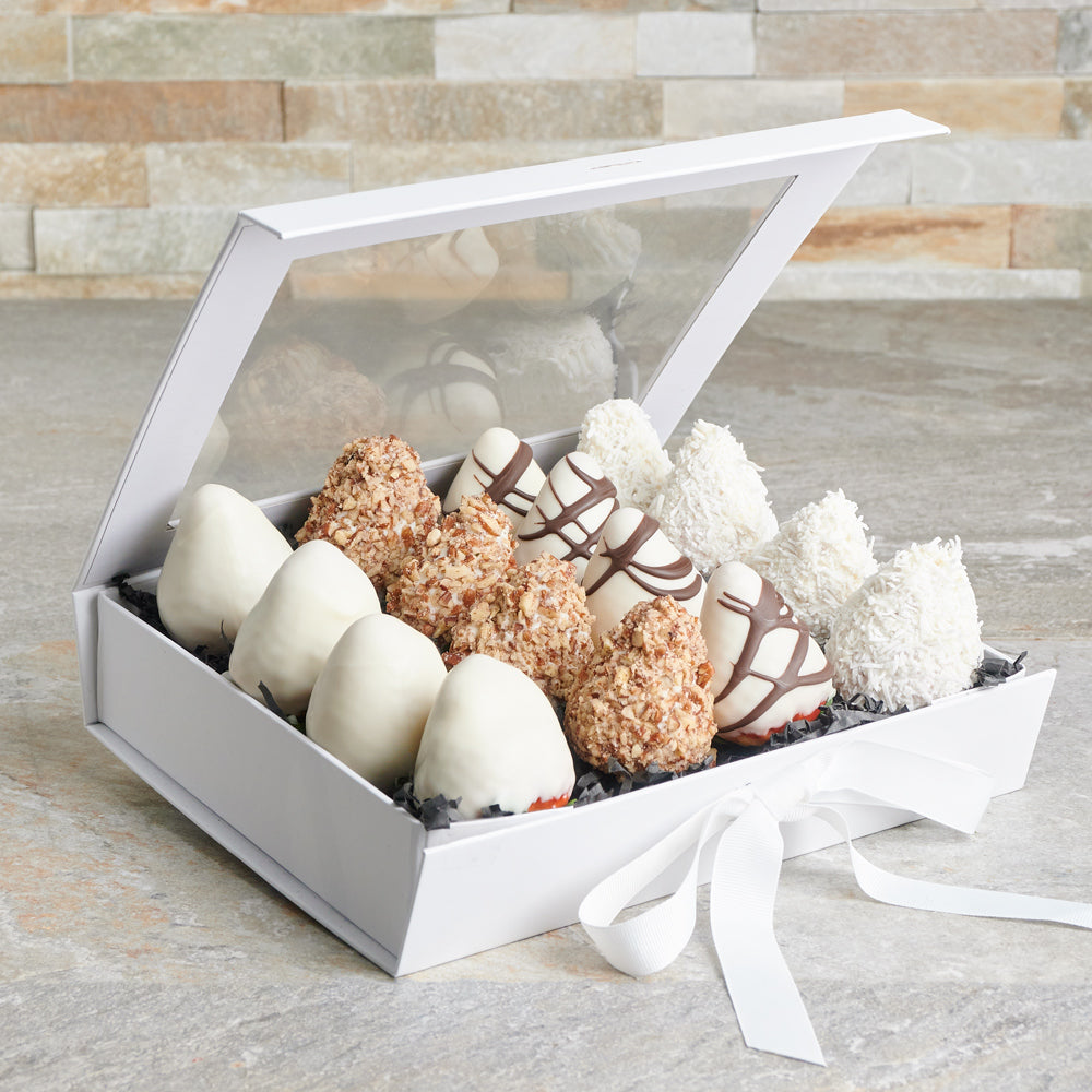 White Chocolate Dipped Strawberry Box, Valentine's Day gifts, chocolate covered strawberries