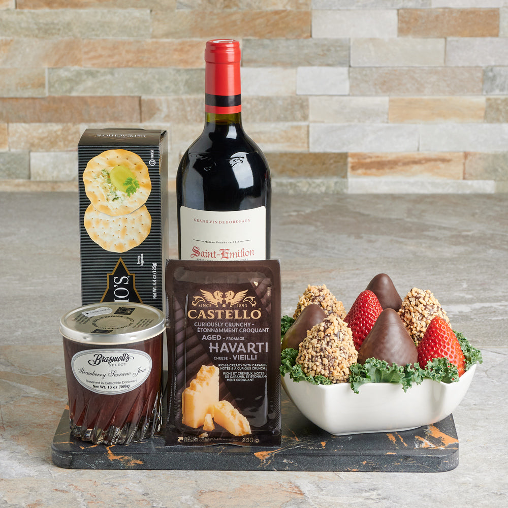 True Love Valentine’s Day Wine Gift Set, Valentine's Day gifts, wine gifts, chocolate covered strawberries