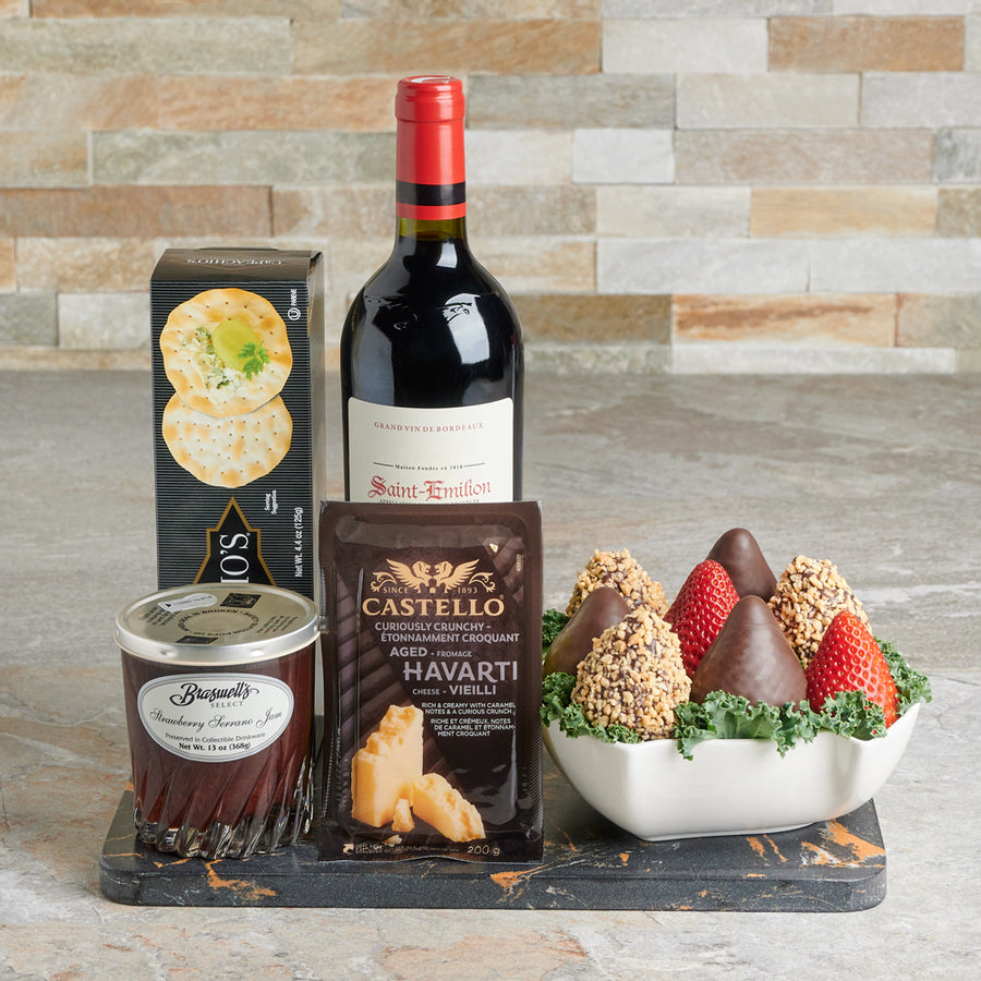 True Love Valentine’s Day Wine Gift Set, Valentine's Day gifts, wine gifts, chocolate covered strawberries