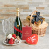 Champagne, Chocolate and Romance Basket, Valentine's Day gifts, cookie gifts, chocolate covered strawberries