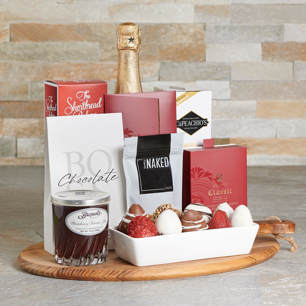 The Chocolate Dipped Strawberries Celebration Gift Basket, Valentine's Day gifts, chocolate covered strawberries
