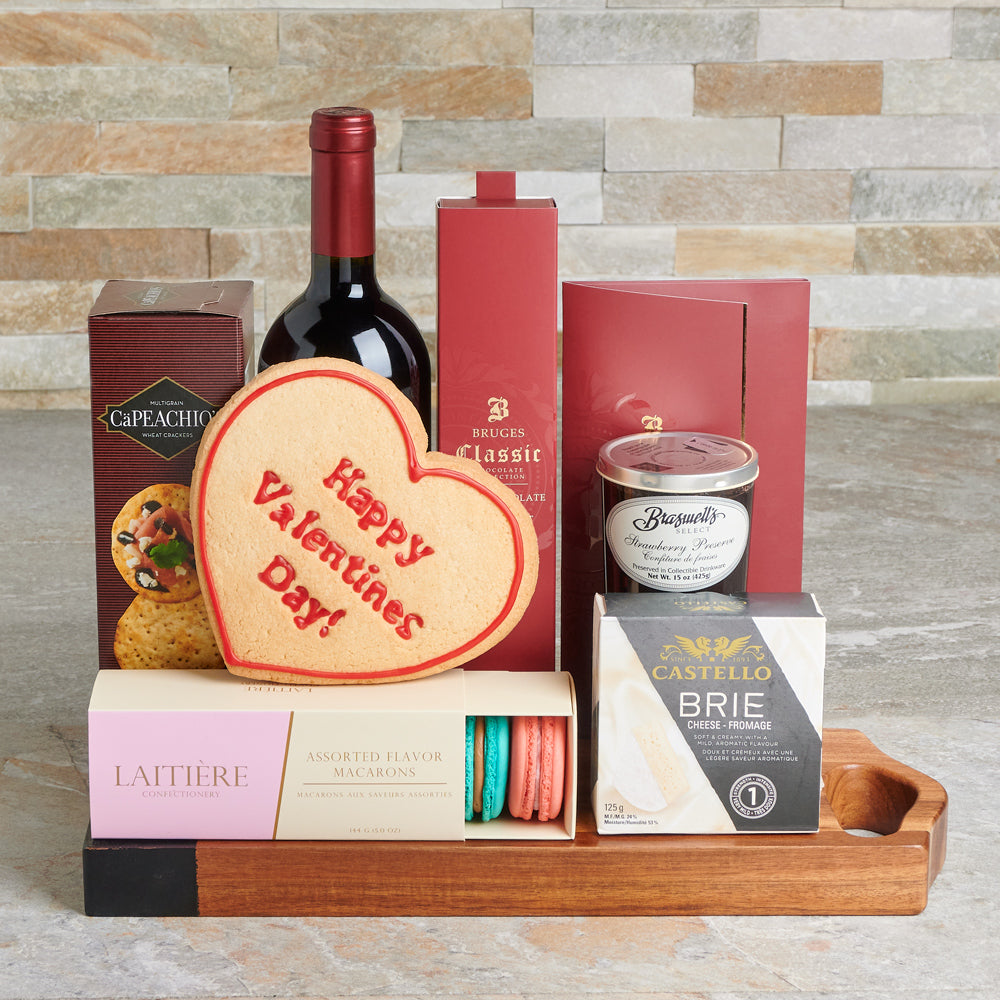 Gourmet Cookies &amp; Wine Valentine’s Day Gift, Valentine's Day gifts, cookie gifts, wine gifts, cheese gifts