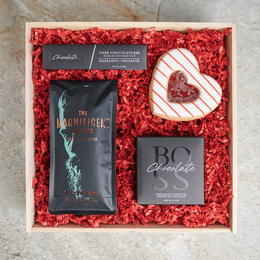 Coffee & Sweets Gift Basket, Valentine's Day gifts, chocolate gifts, cookie gifts