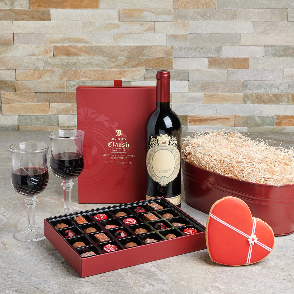 Two Hearts Come Together Gift Set, Valentine's Day gifts, chocolate gifts, wine gifts